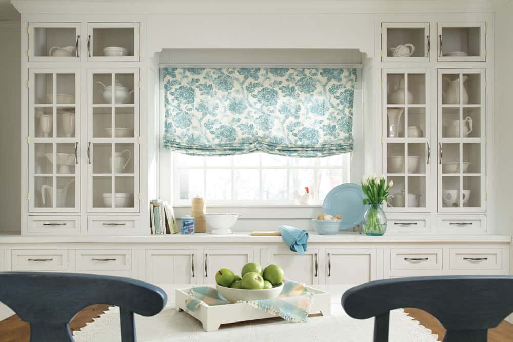Decorview custom fabric Roman shades are the perfect finishing touch to your kitchen windows.
