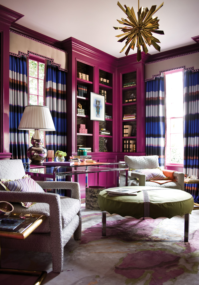Dazzling blue and radiant orchid pair gorgeously in this bold room. Courtesy of Better Decorating Bible.