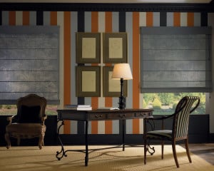 Designer Roman Screen Shades are perfect for an office offering a streamlined sophisticated look.