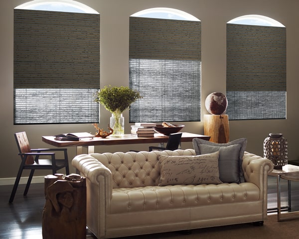 Hunter Douglas Provenance Woven Wood Shades with blackout liner helps block incoming light.